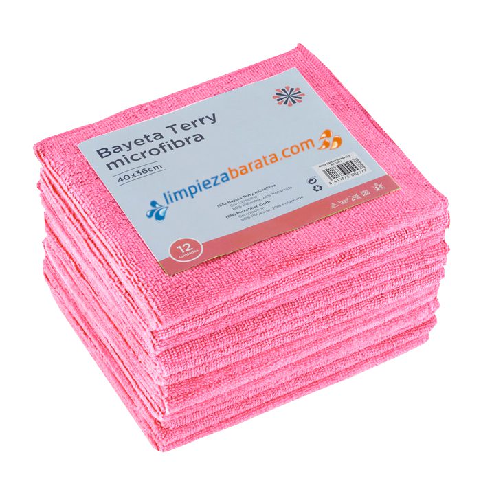 Pack 12 Bayetas Terry microfibra rosa