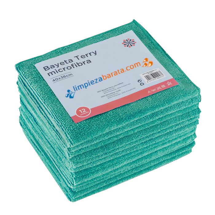 Pack 12 Bayetas Terry microfibra verde